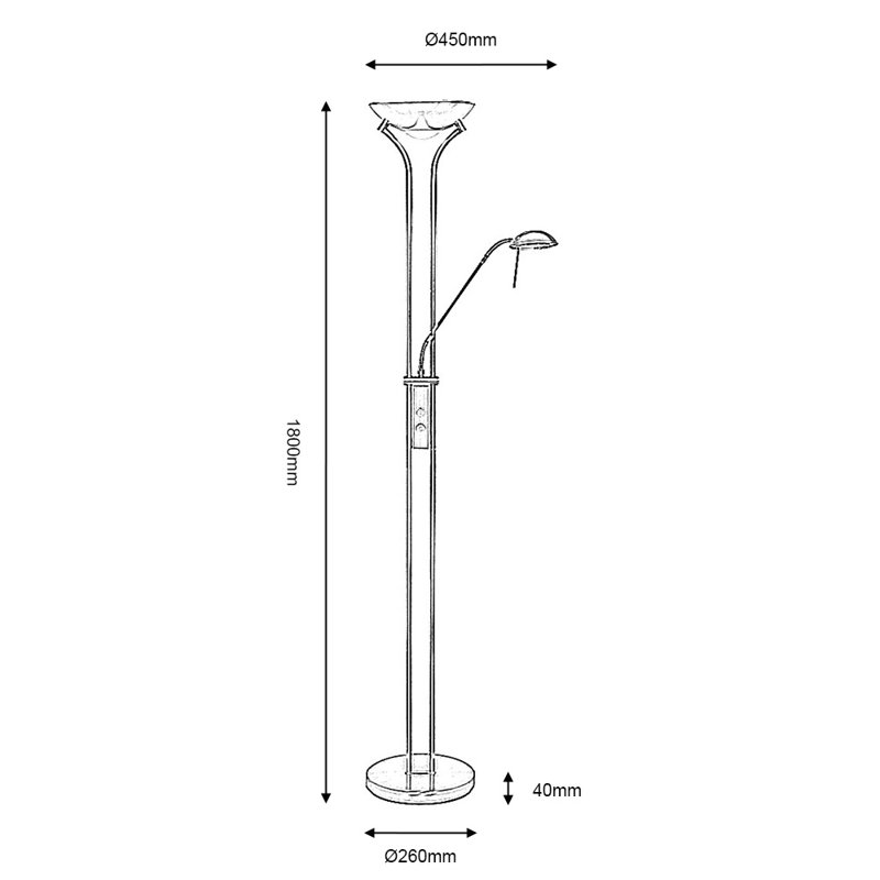 Lessard 180cm Torchiere Floor Lamp with Outlet, Chrome