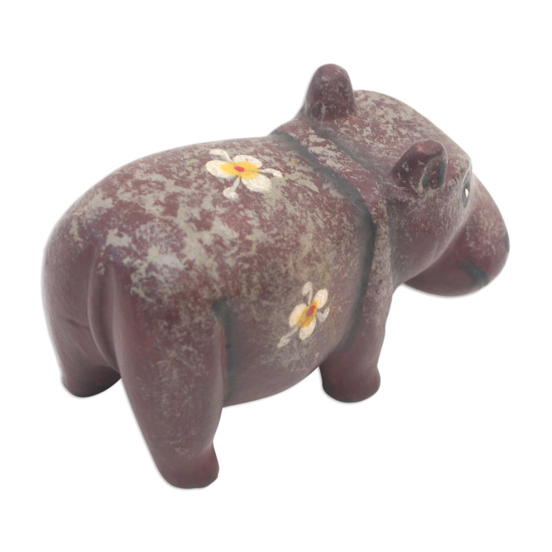 Figurine Bungalow Rose faite à la main en bois d'hippopotame