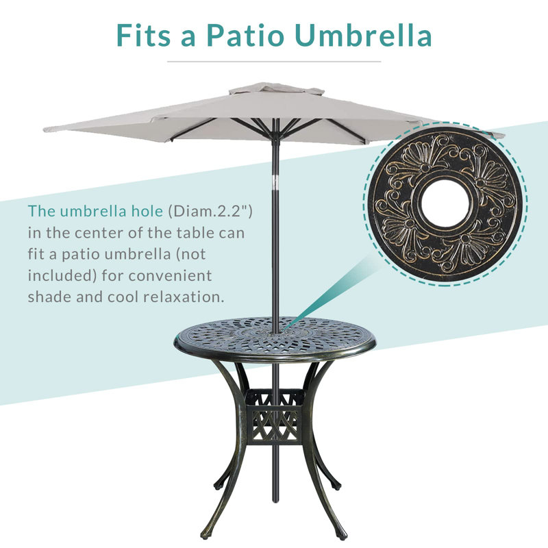 2 - Person Patio Dining Set with Round Table , Cushions Included, Khaki