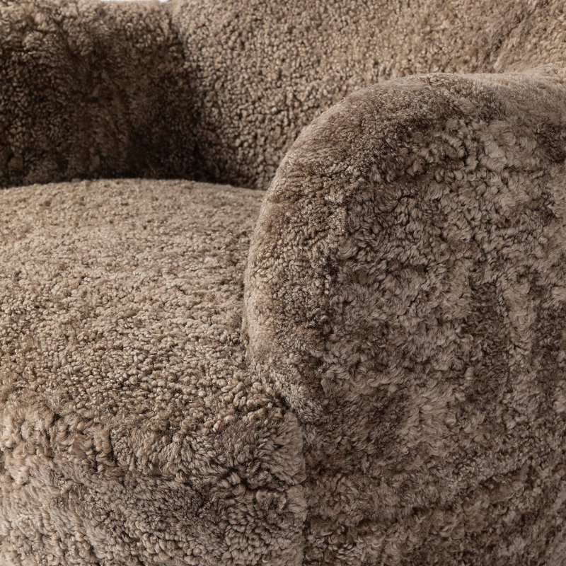 Julius Swivel Barrel Chair, Taupe Shearling Unshorn Sheepskin