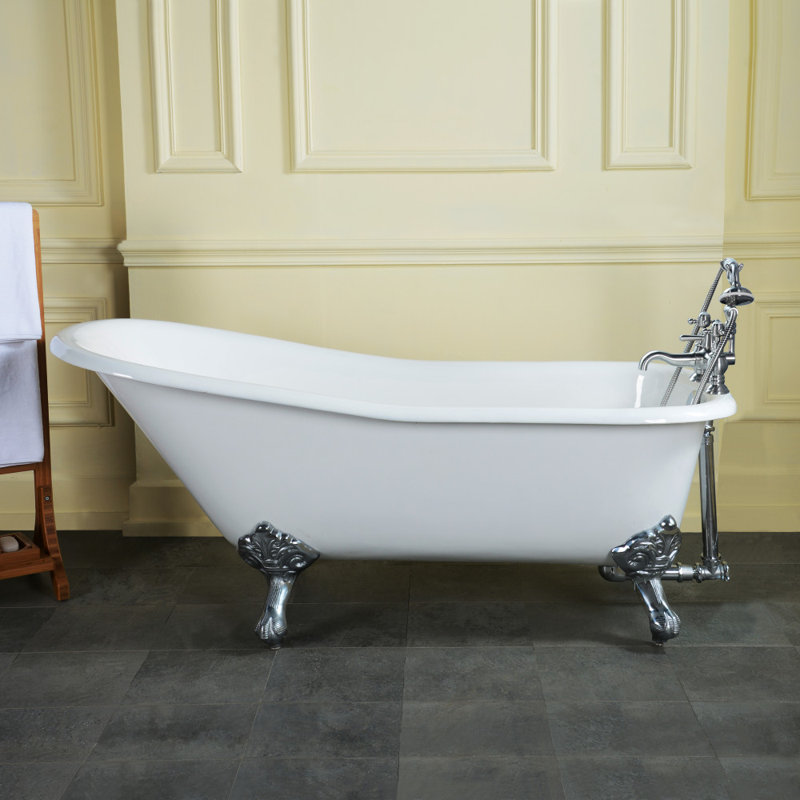 Kingston Brass Aqua Eden 67-Inch Cast Iron D-Shaped Single Slipper Clawfoot Tub (7-Inch Faucet Drillings)