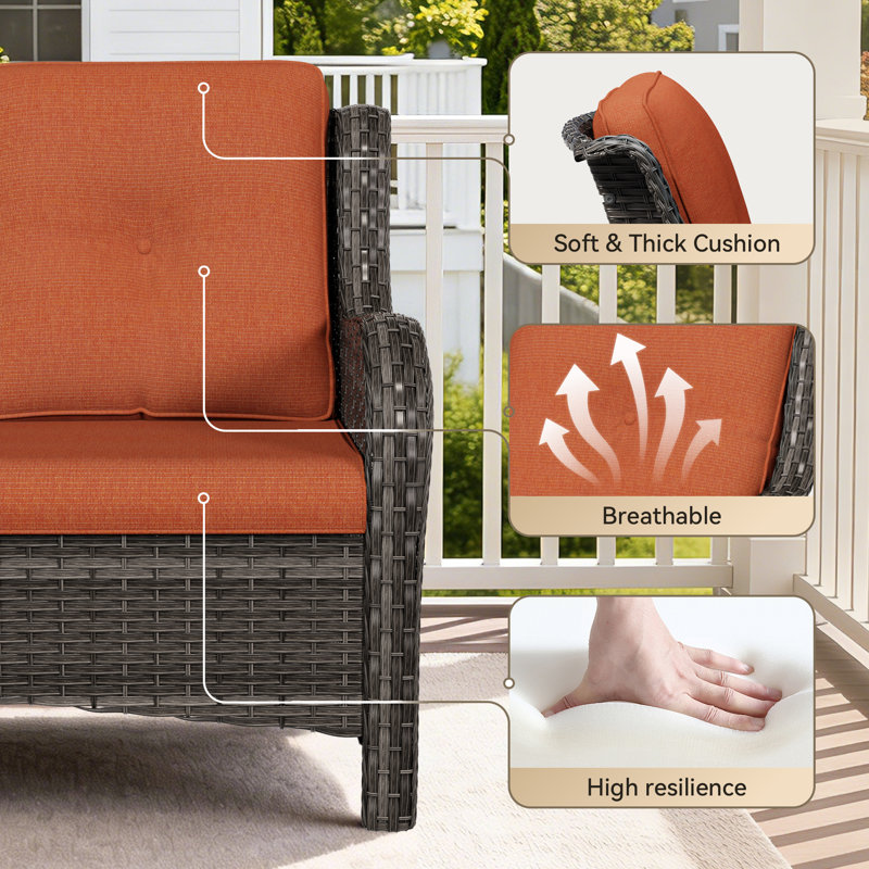 Anahit 5-Piece Outdoor Conversation Seating Group with Cushions, Orange