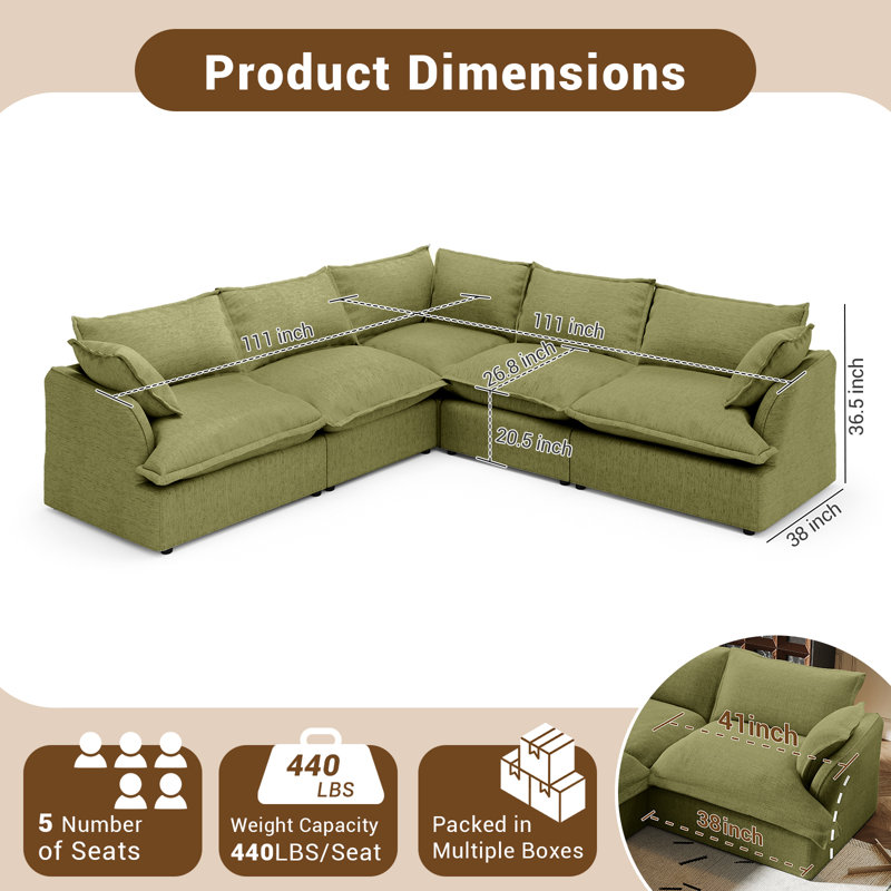 Canapé modulaire en lin mélangé Linen Blend, canapé convertible rembourré Cloud, Mélange de lin vert