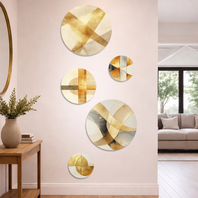 Golden Intersection - Ensemble de 5 décorations murales transitionnelles abstraites modernes en métal
