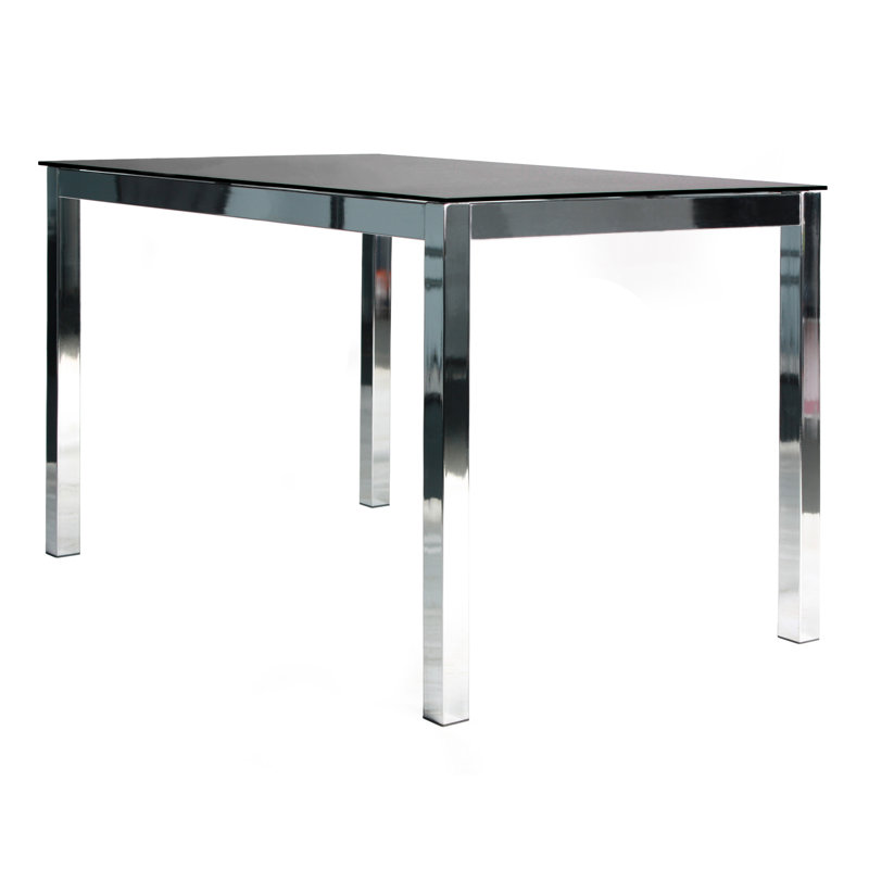 Table de salle à manger en verre avec pieds chromés, fabrication en métal 