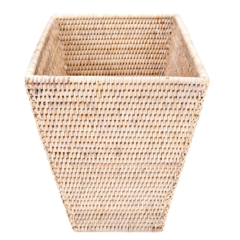 Panier à déchets en rotin Kana, Blanc délavé