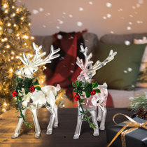 Set Of 2 Glitter Reindeer Christmas Decorations- ECOHDT Lighted Indoor  Christmas Ornaments- Holiday Party Deer Figurine Statues Dinner Tabletop