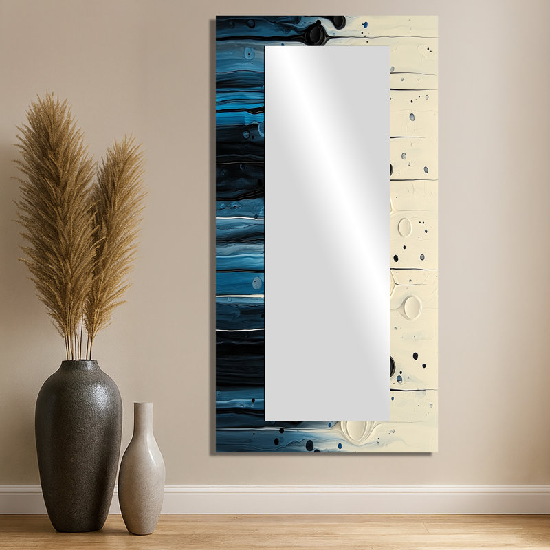 Vague noire et blanche, volcan rythmique II - art mural miroir décoratif, 24 po x 32 po