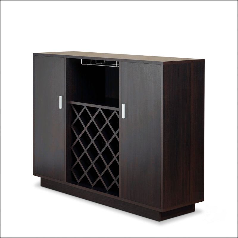 Hazen Espresso Finish Wine Cabinet With Integrated Wine Rack And Ample Storage For Modern Dining Rooms