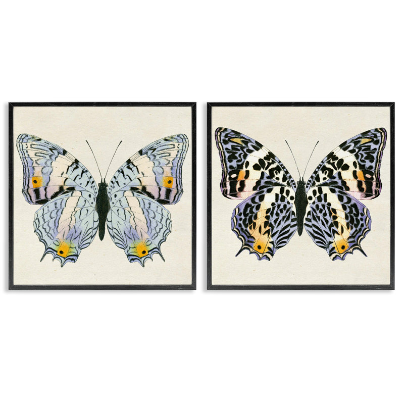  «Butterflies with Yellow», ensemble de 2 estampes numériques par Susan Arnot, H 12 po x l 12 po, Giclée encadrée noir minuit