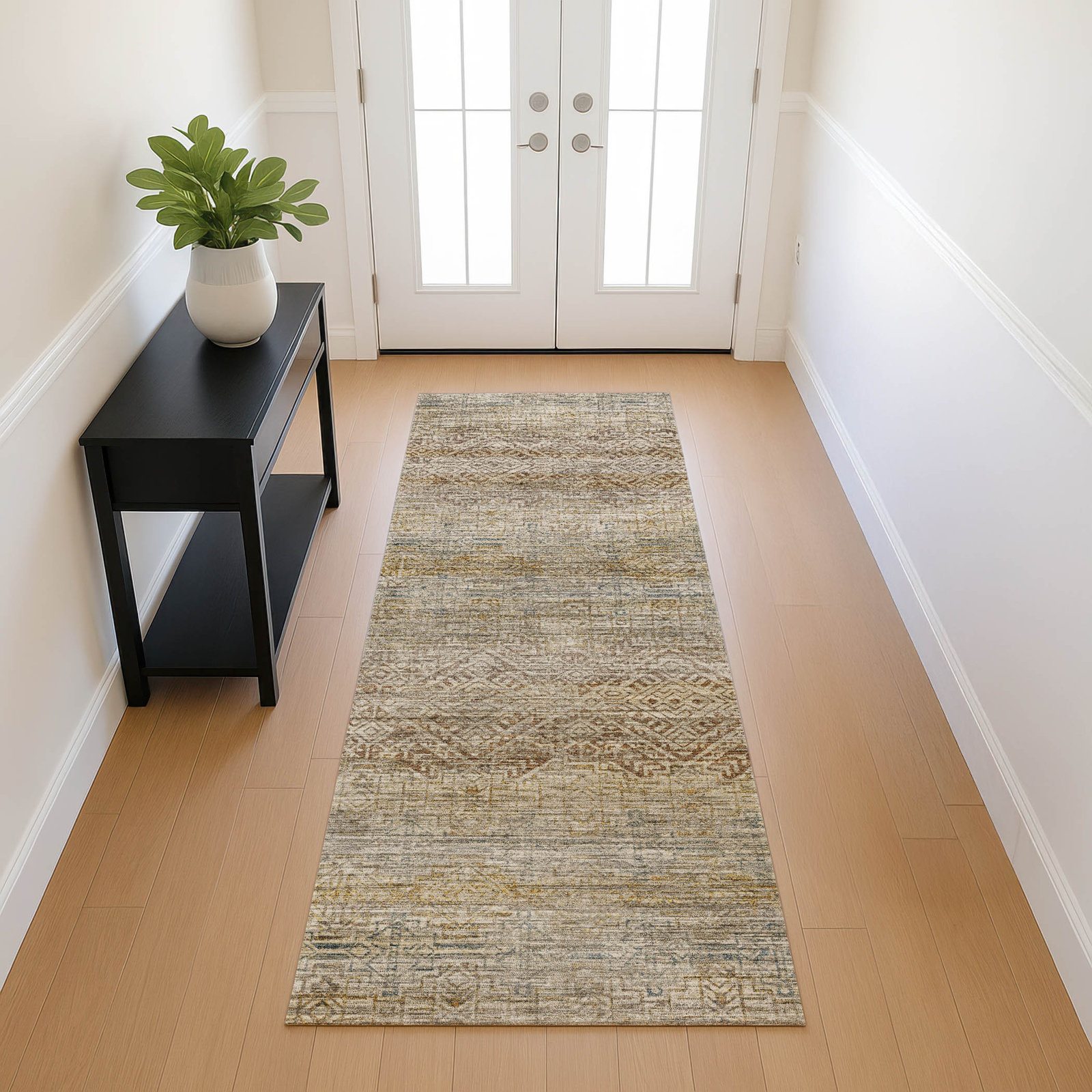 Premium Machine Washable Tirico Casual Rug, Linen, 2'3" x 7'6" Runner