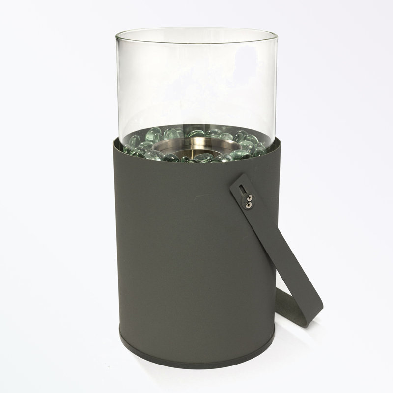 Mini Tabletop Fire Pit with durable metal base and clear glass, Gray
