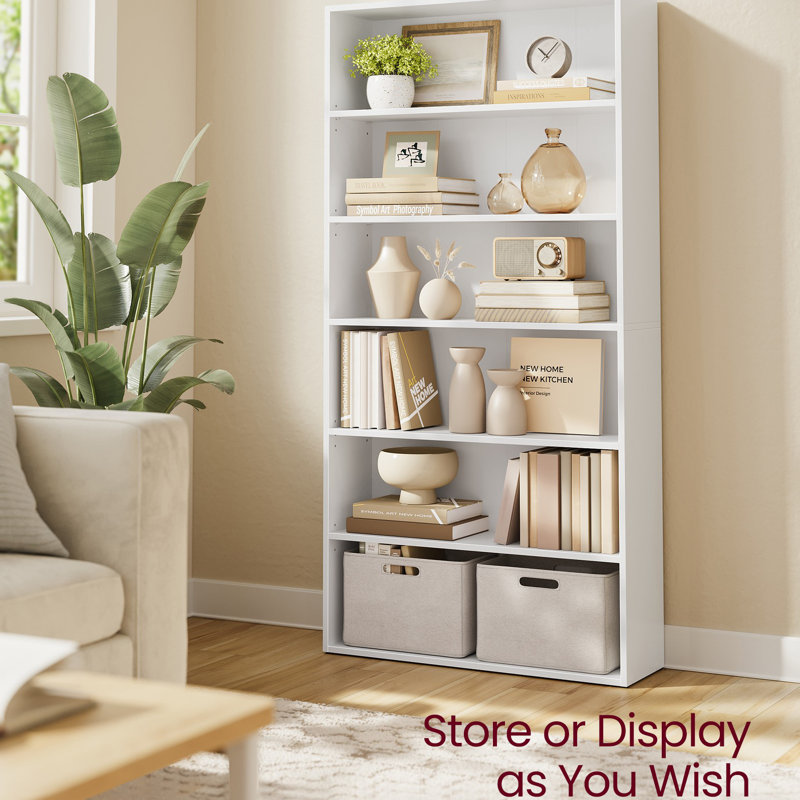 63.3" H  x 31.5"W 6-Tier Open Bookshelf with Adjustable Shelves & Sturdy H-Shaped Frame, Cloud White