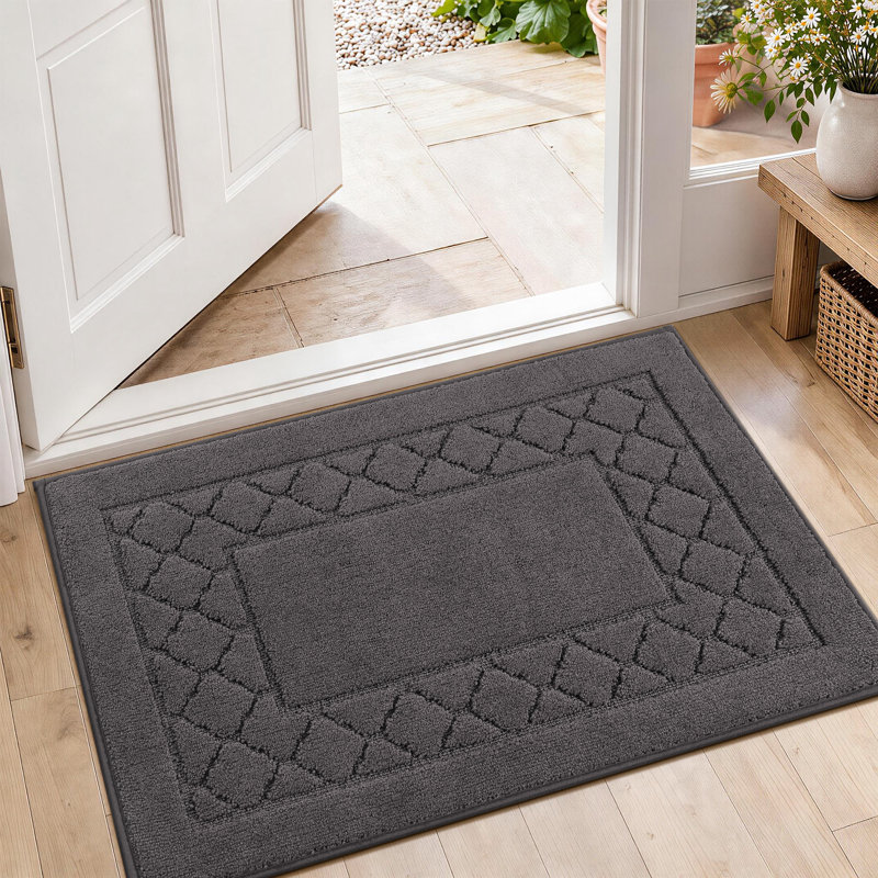 Tapis d'entrée géométrique lavable avec envers antidérapant, Gris foncé, L 20 po x L 32 po