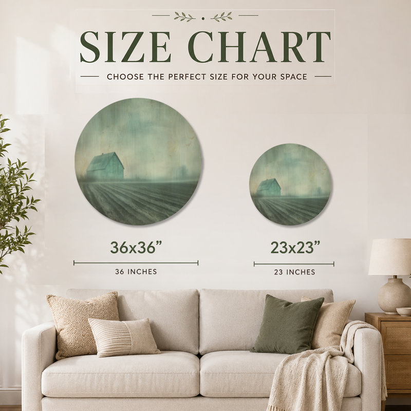 «Teal Country Field» - ferme, art mural rond en bois, Rond 23 po, Rond