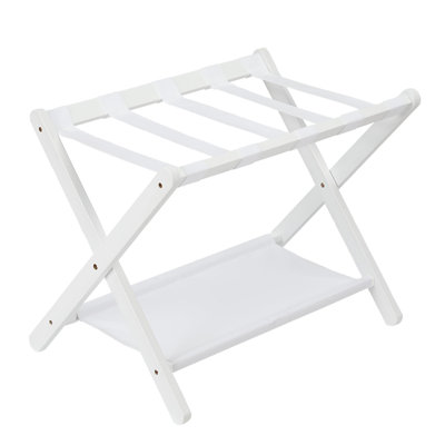 Porte-valises en bambou à 2 niveaux avec conception pliable, support de valise robuste avec tablette inférieure pour chaussures ou sacs, pour les chambres d'amis et les hôtels