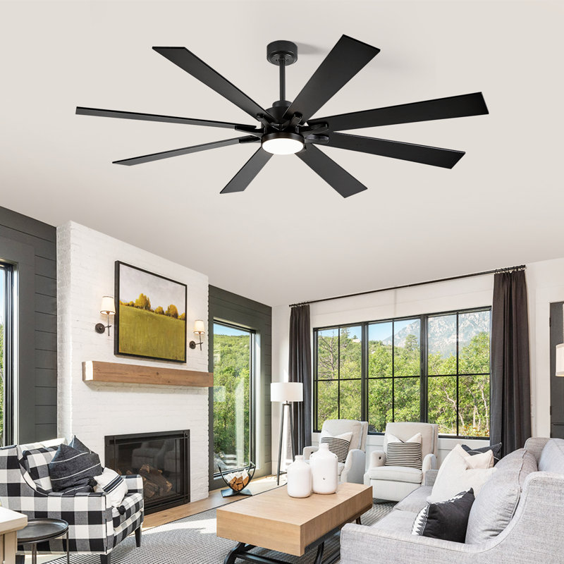 Large Ceiling Fan With Light, Solid Wood 8 Blades Ceiling Fan, Quiet Reversible Dc Motor, High Cfm Ceiling Fan, Ceiling Fan With Remote For Covered Patios,living Rooms