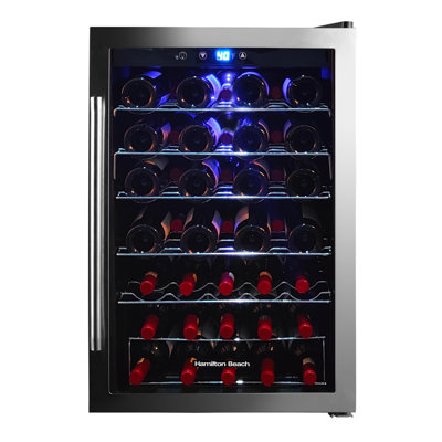 Hamilton Beach, 43-Bottle Wine Cooler Fridge Cellar With Curved Wire Shelves, Digital Control