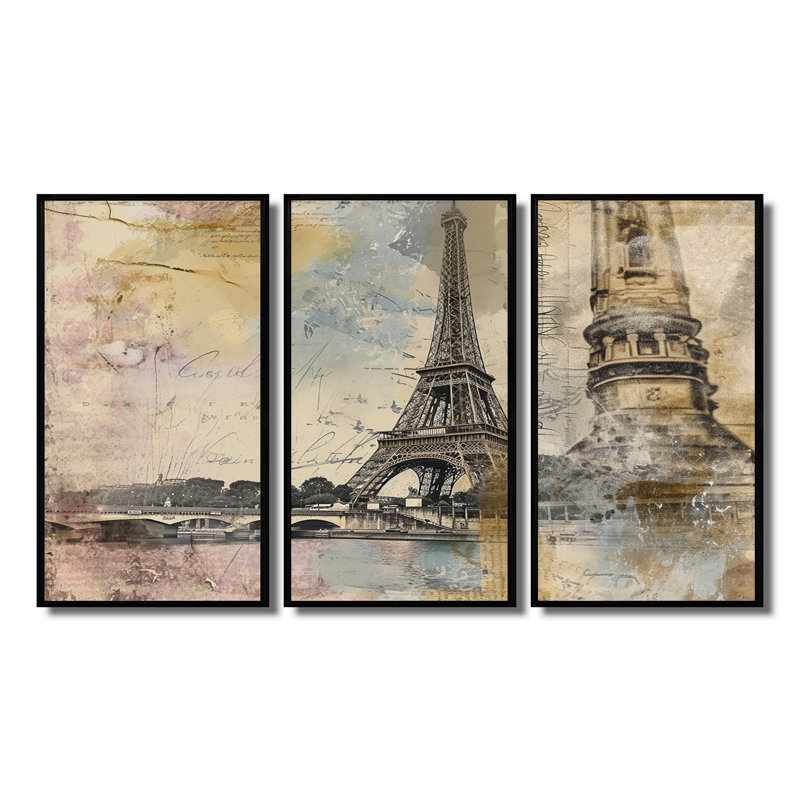 Ashburnham - City Paris, ensemble d'art mural, Cadre flottant noir, H 40 po x l 60 po x P 1 po