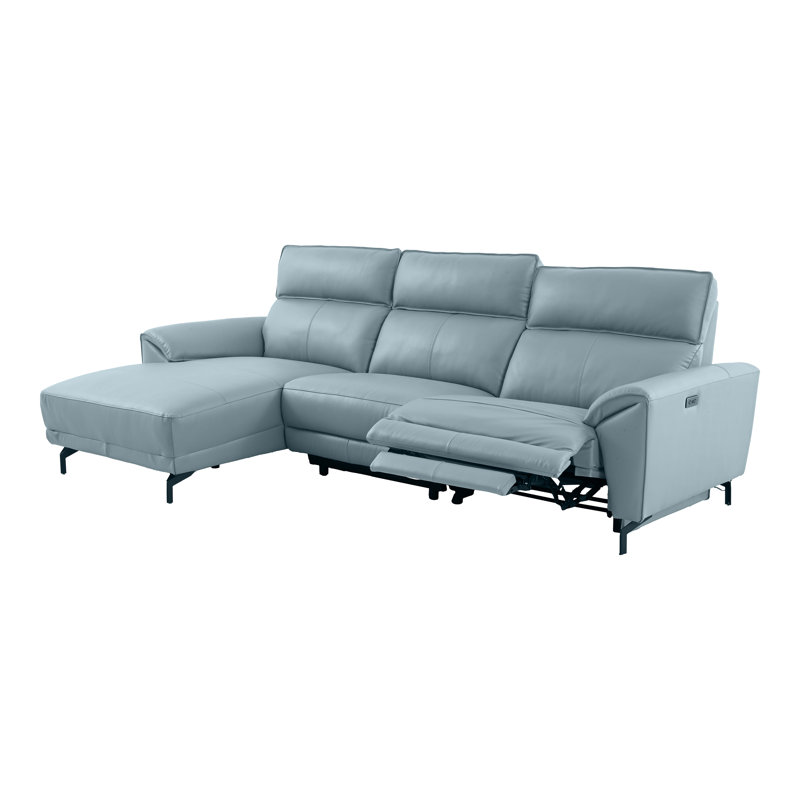 Canapé modulaire surdimensionné avec méridienne Houston, Orienté à gauche (vu de face), Cuir fleur bleu