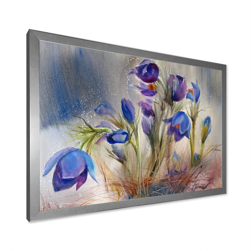 Beautiful Blue Spring Flowers Ii - reproduction d'art sur toile, H 8 po x l 12 po x P 1 po, Cadre photo argenté