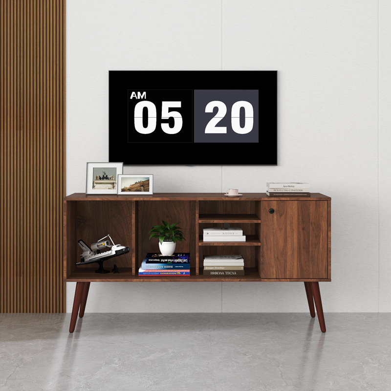 Meuble télé avec 1 rangement et 3 tablettes, Noyer