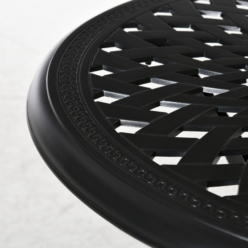Table de salle à manger ronde noire 30 "avec trou pour parasol, table d'extérieur en fonte d'aluminium. Matériau rouille, conception bistro équilibrée, pieds réglables
