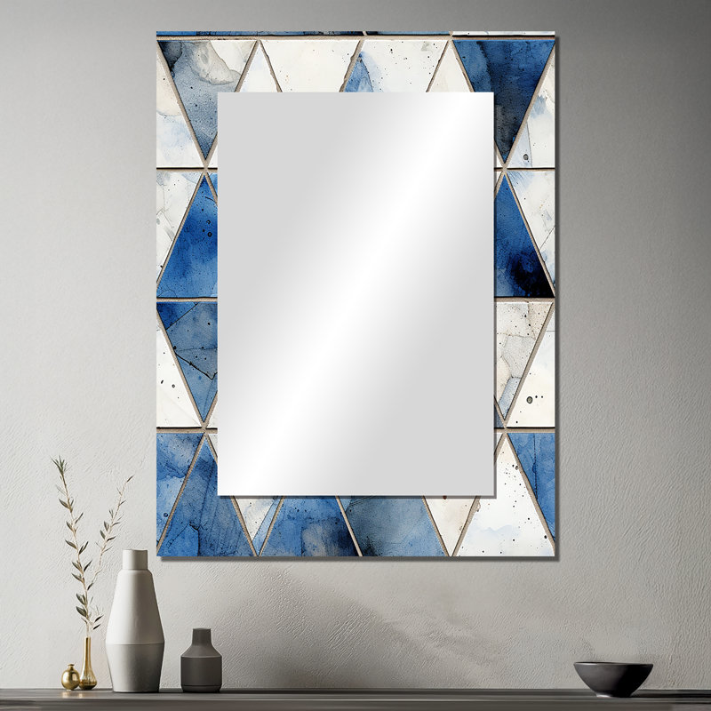 Agapi rustique cobalt Triangle Symphony - miroir géométrique unique, grand miroir mural moderne, impression d'art en métal