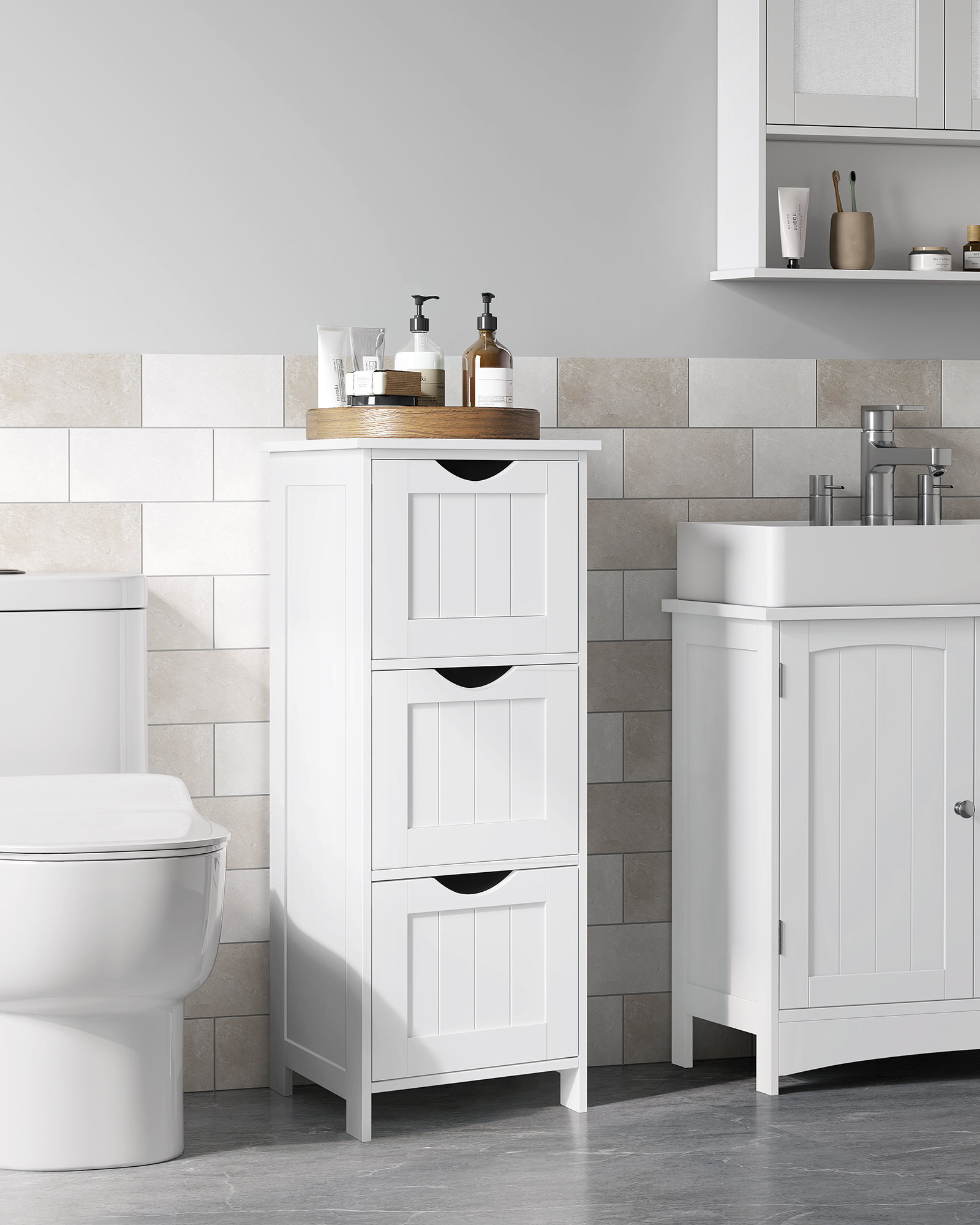 Winston Porter Bathroom Floor Cabinet, Free-standing Storage Cabinet With 3 Drawers | Wayfair