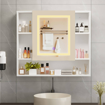 Medicine Cabinet Mirror with Led Light 27.5" W x 24.3" H Lighted Vanity Mirror Wall Mounted Bathroom Storage Cabinet