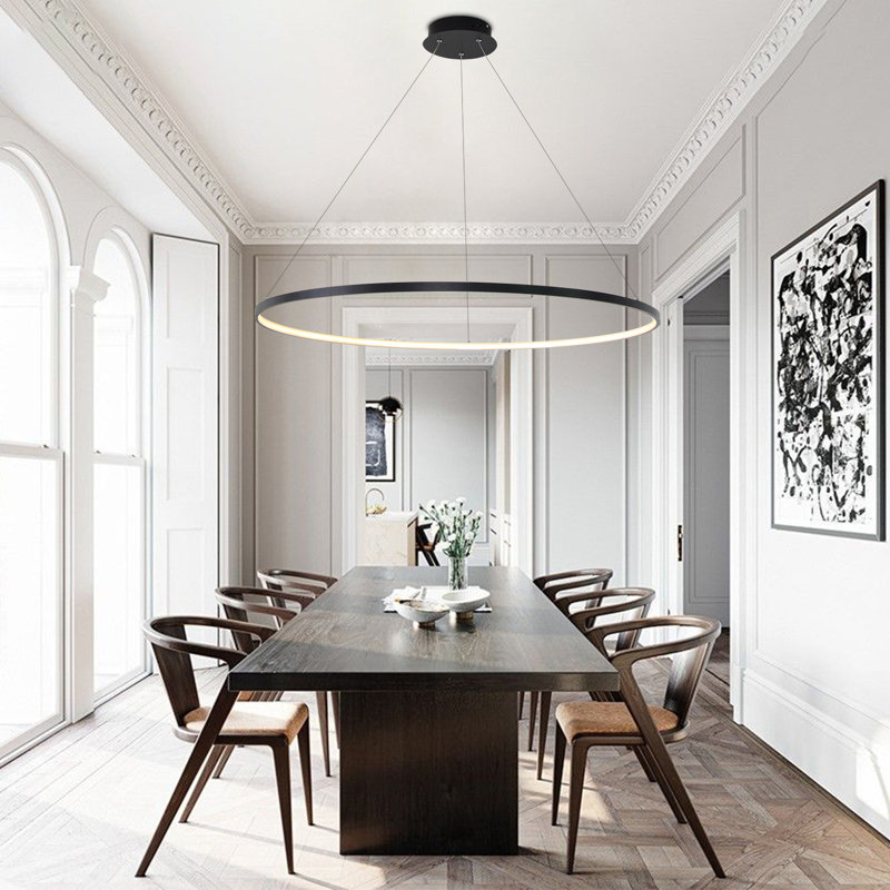 Stockham 1-Light Circle Chandelier Round Kitchen Island Pendant Remote Dimmable, 0.8" H x 32" W x 32" D, Black
