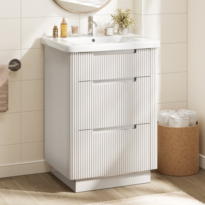 Meuble-lavabo simple 24 po avec panneau à cannelures et lavabo en céramique