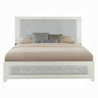 Modern Transitional Beige Finish 1pc Queen Size Panel Bed Tufted Headboard Footboard Wooden Bedroom Furniture