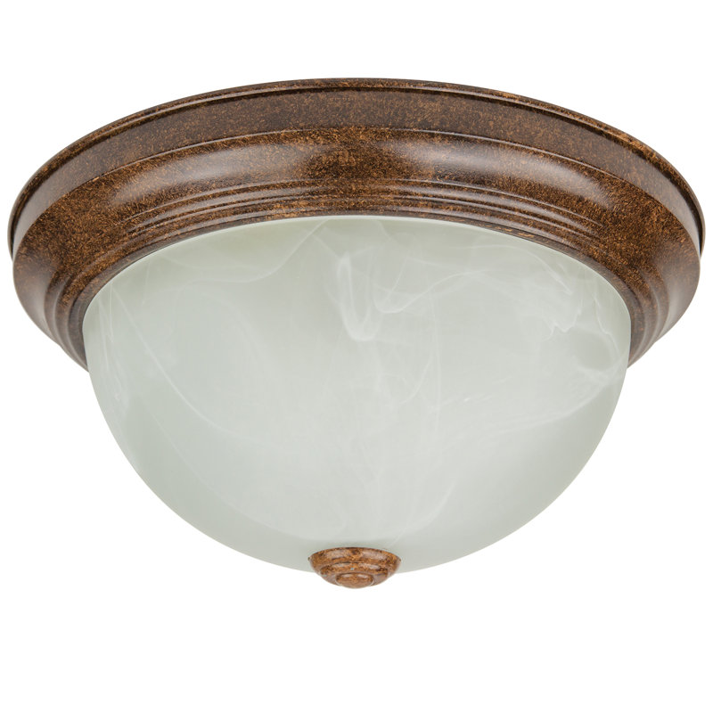 Plafonnier encastré 2 lumières Agness, H 5,75 po x l 13,25 po x P 13,25 po, Brun vieilli, Albâtre