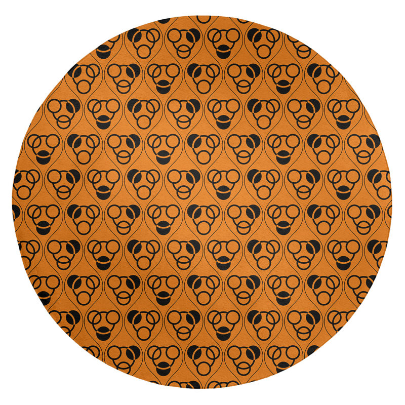 Tapis orange/noir zone fait main géométrique, Rond 5 pi