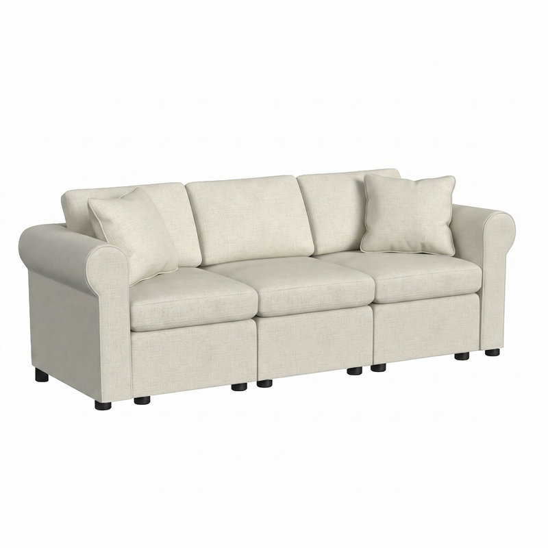 Lockheart 88" 3-Seat Modular Sofa Beige Roll Arm, Beige