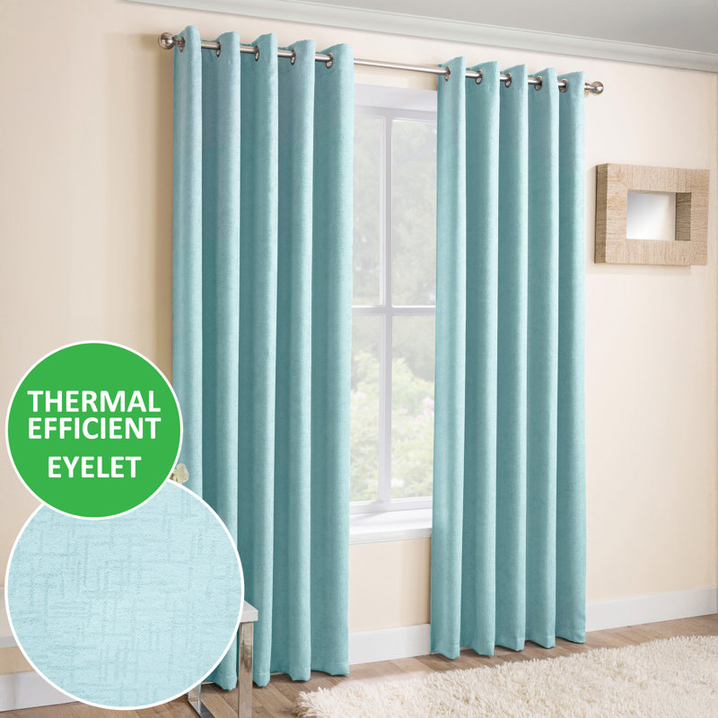 Biller Eyelet Thermal Light Reducing Curtain, 168cm Width x 137cm Drop, Blue