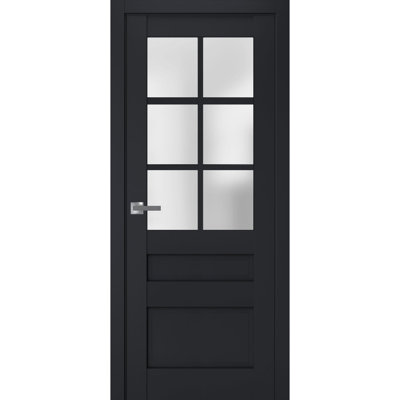 Porte intérieure française pleine prémontée, verre dépoli, Veregio 7339 Anthracite, panneau simple, cadre, poignées, pour salle de bain ou chambre, portes robustes - 81 cm x 203 cm
