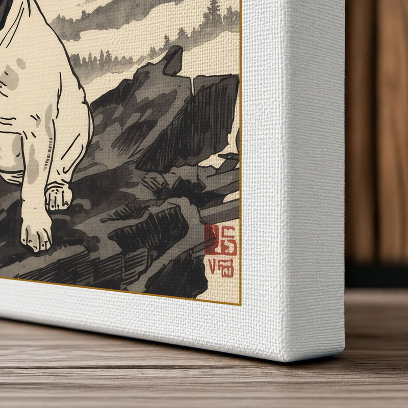 Cat Among Bamboo Japandi - Wrapped Canvas, 24x16 - 61.0 x 40.6 cm, White Border