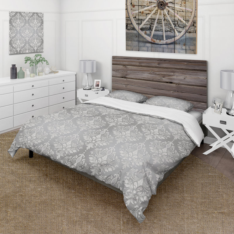 Ensemble de housse de couette en microfibre gris clair Phillida, Housse de couette pour grand lit + 2 taies décora