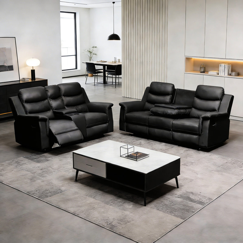 Housse inclinable extensible, fauteuil inclinable noir à 5 places avec console centrale et deux porte-gobelets, housses de conception fiables pour la console, fabrication