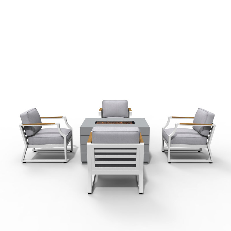Tenslee 4 - Person Patio Dining Set with Rectangular Table , Cushions Included, White