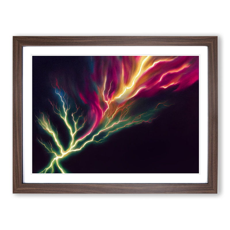 Decorated Lightning Bolt - Single Picture Frame Print, 25cm H x 34cm W x 2cm D, Walnut