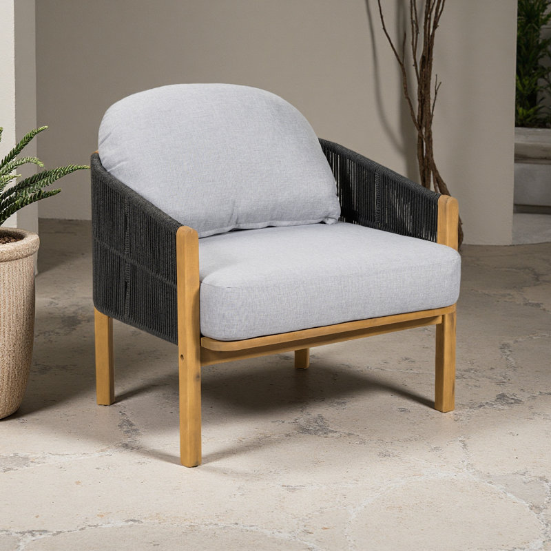 Fauteuil club d'extérieur en bois, Coussin gris/cadre noir