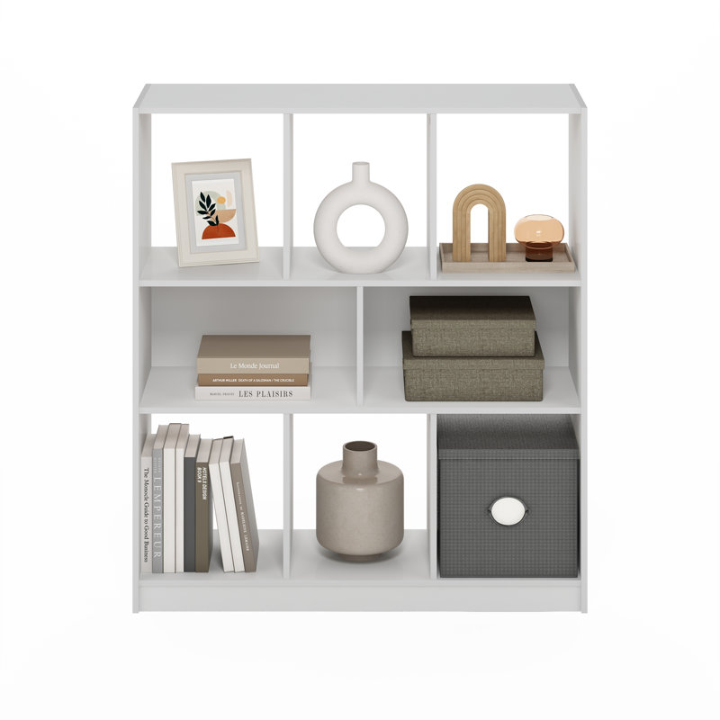 Natisha 8-Cube Horizontal 3 Tier Bookcase, Bookshelf, Storage Organizer, White, 39.37" H x 35.43" W x 10.94" D