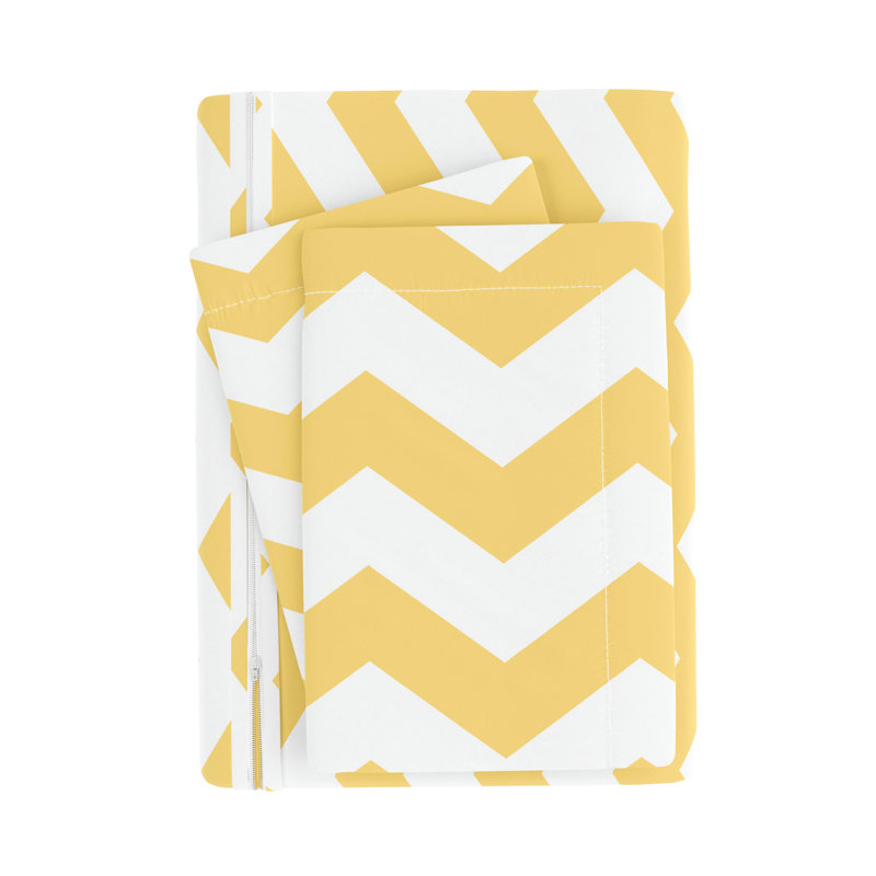 Queen Yellow and White Microfiber Geometric Duvet Cover Set