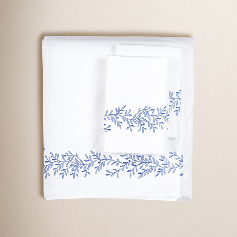 Canberra Floral Sheet Set, Blue, Full Sheet Set with 2 Pillowcases