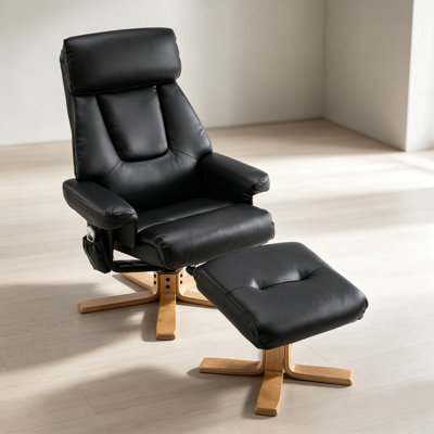 Fauteuil d'appoint pivotant à 360 ° chauffant en cuir de polyuréthane noir, fauteuil avec repose-pieds, confort ergonomique pour le salon, petit coin lecture simple pour chambre à coucher, bureau, appartement