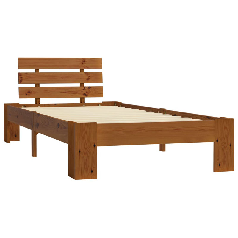 vidaXL Bed Frame Solid Pine Wood, European Single (95 x 200 cm), Honey Brown