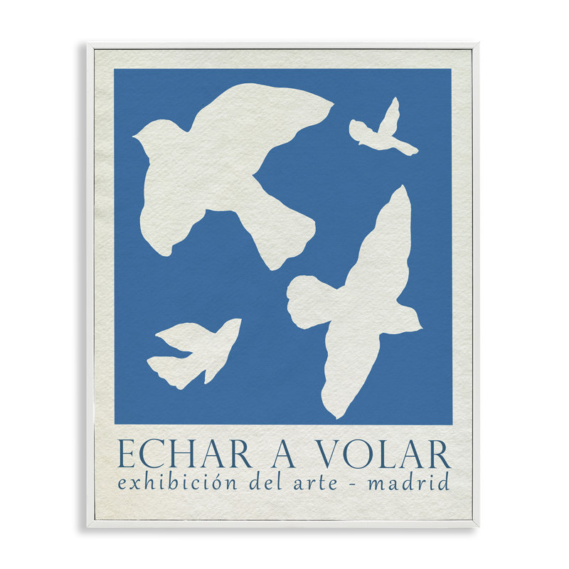 Oiseaux bleus, exposition classique, estampe numérique de June Erica Vess, Giclée encadrée blanc bord de mer